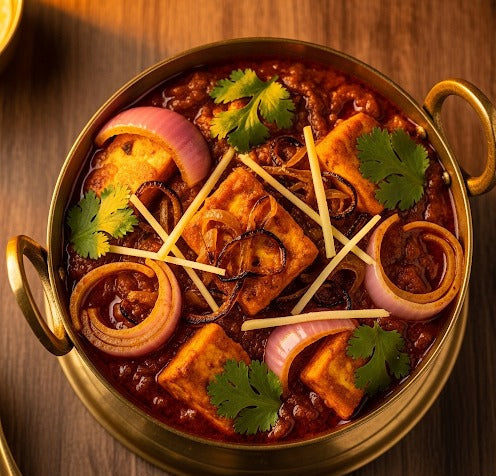 Fuelup Foods’ Paneer Do Pyaza served in a bowl with chunks of paneer and layers of onions cooked in a rich, spiced tomato-onion gravy — a flavorful North Indian vegetarian curry.